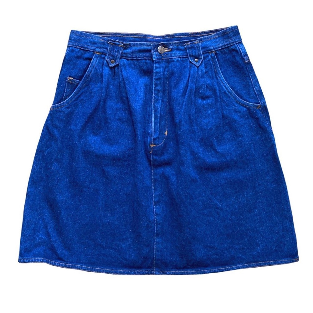 Vintage Denim Knee Length 5-Pocket A-Line Skirt - Weathered Blues - Medium 29”